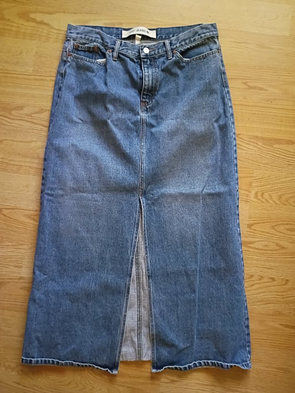 Gap Jeans Women's Denim Midi Skirt Size 14 Medium Wash Front Slit